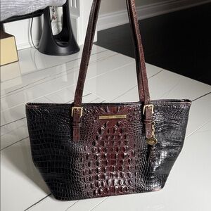 Brahmin Black and Brown Croc-Embossed Tote